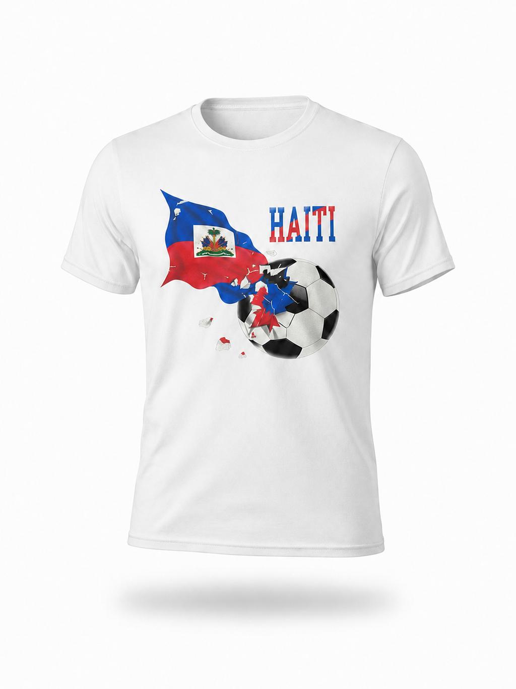 White Haiti Soccer T-shirt — matched Haitian Heritage catalog size
