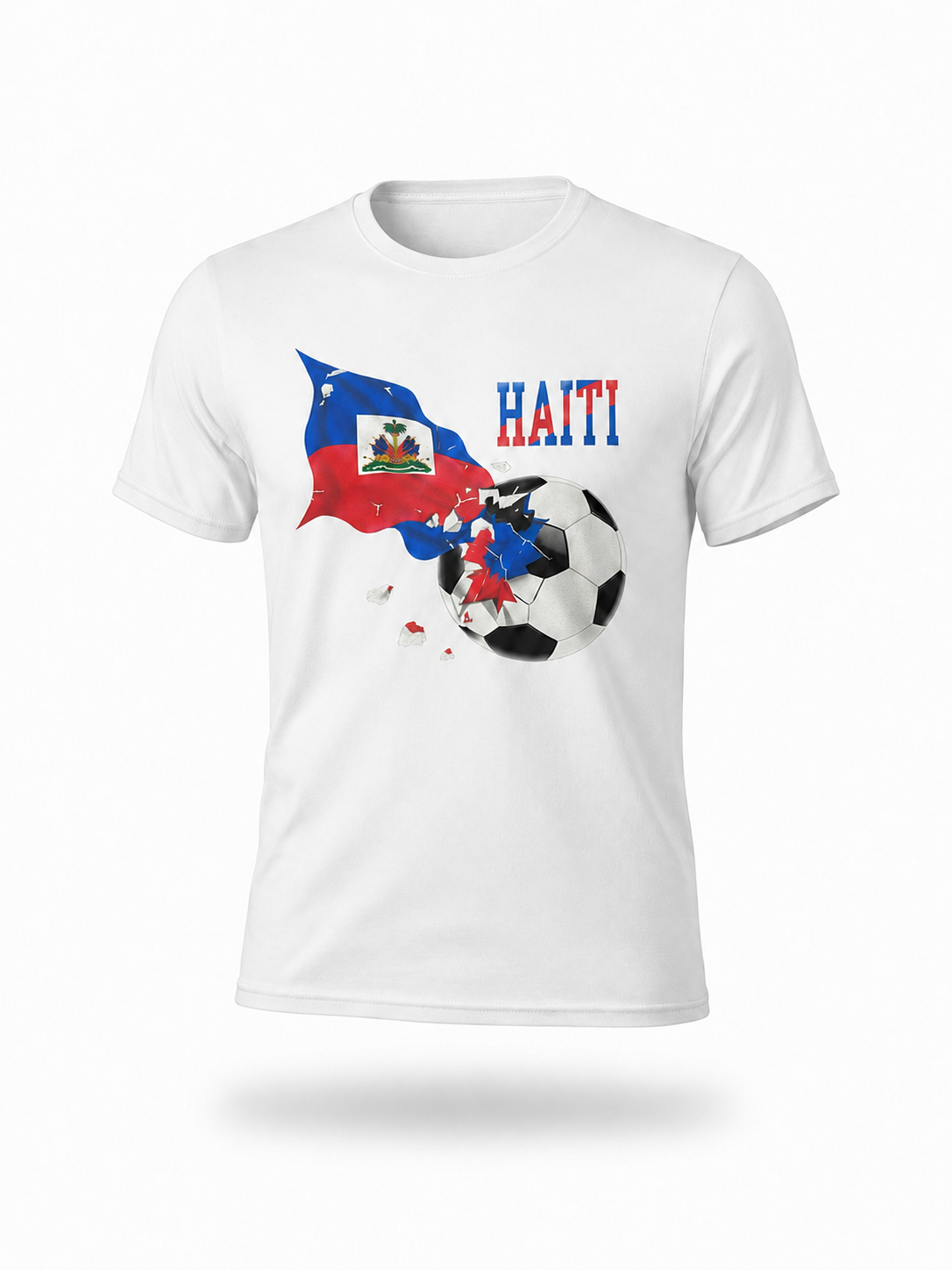 White Haiti Soccer T-shirt — matched Haitian Heritage catalog size