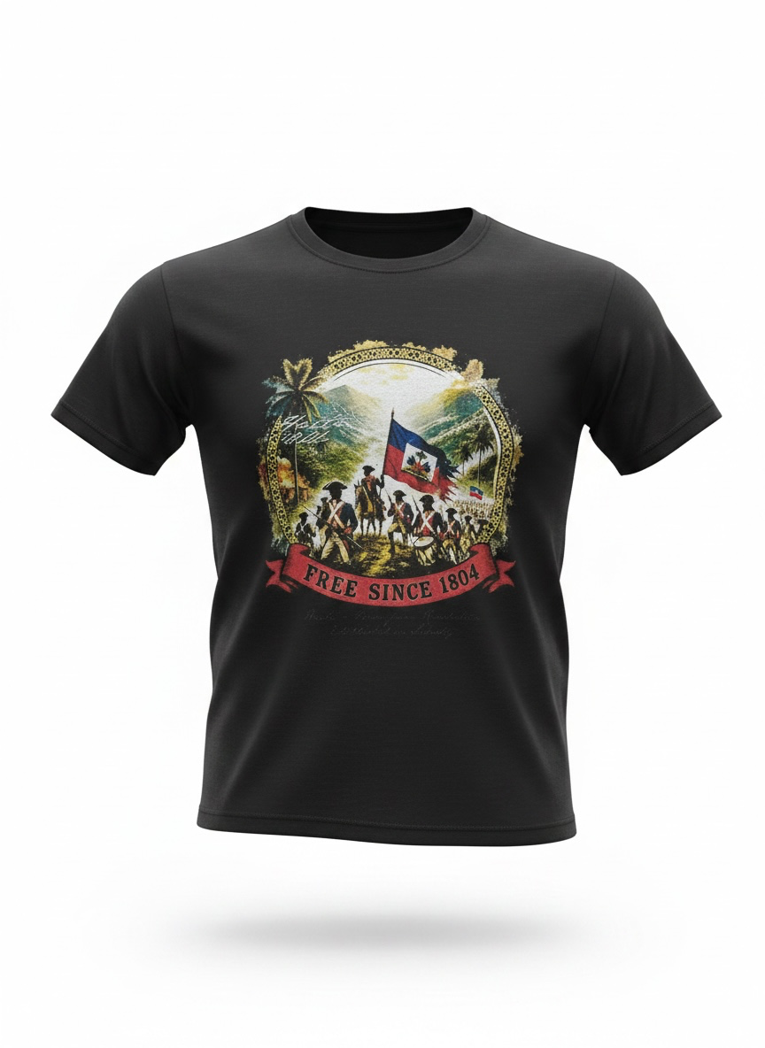 Black Haitian Revolution T-shirt featuring the Free Since 1804 design