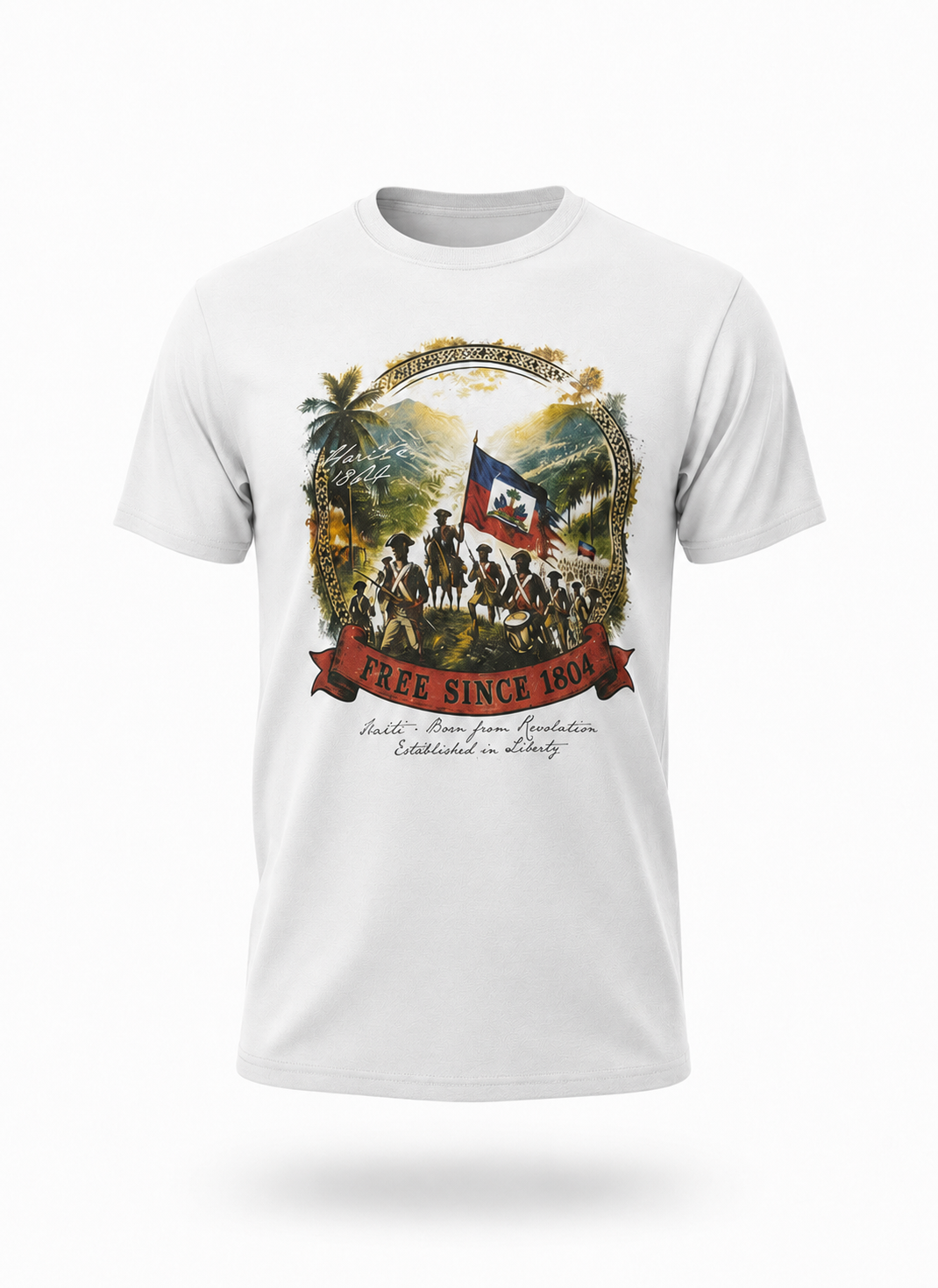 White Haitian Revolution T-shirt — matched Haitian Heritage catalog size