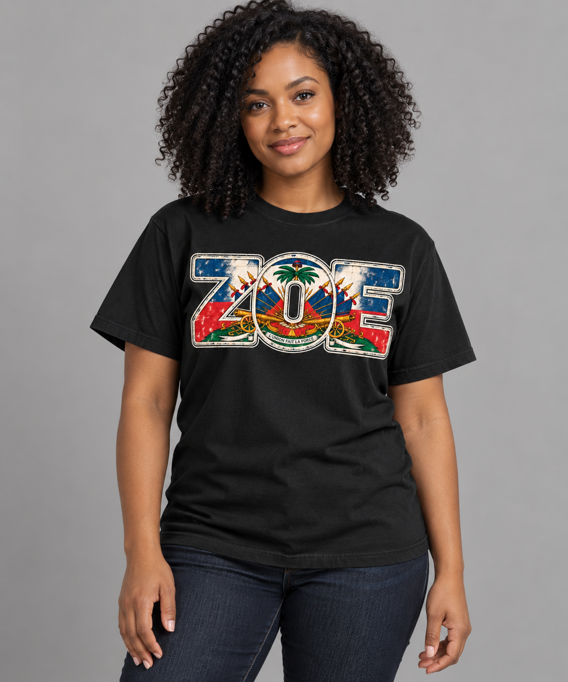 Black ZOE Heritage heavyweight cotton T-shirt on an adult female model