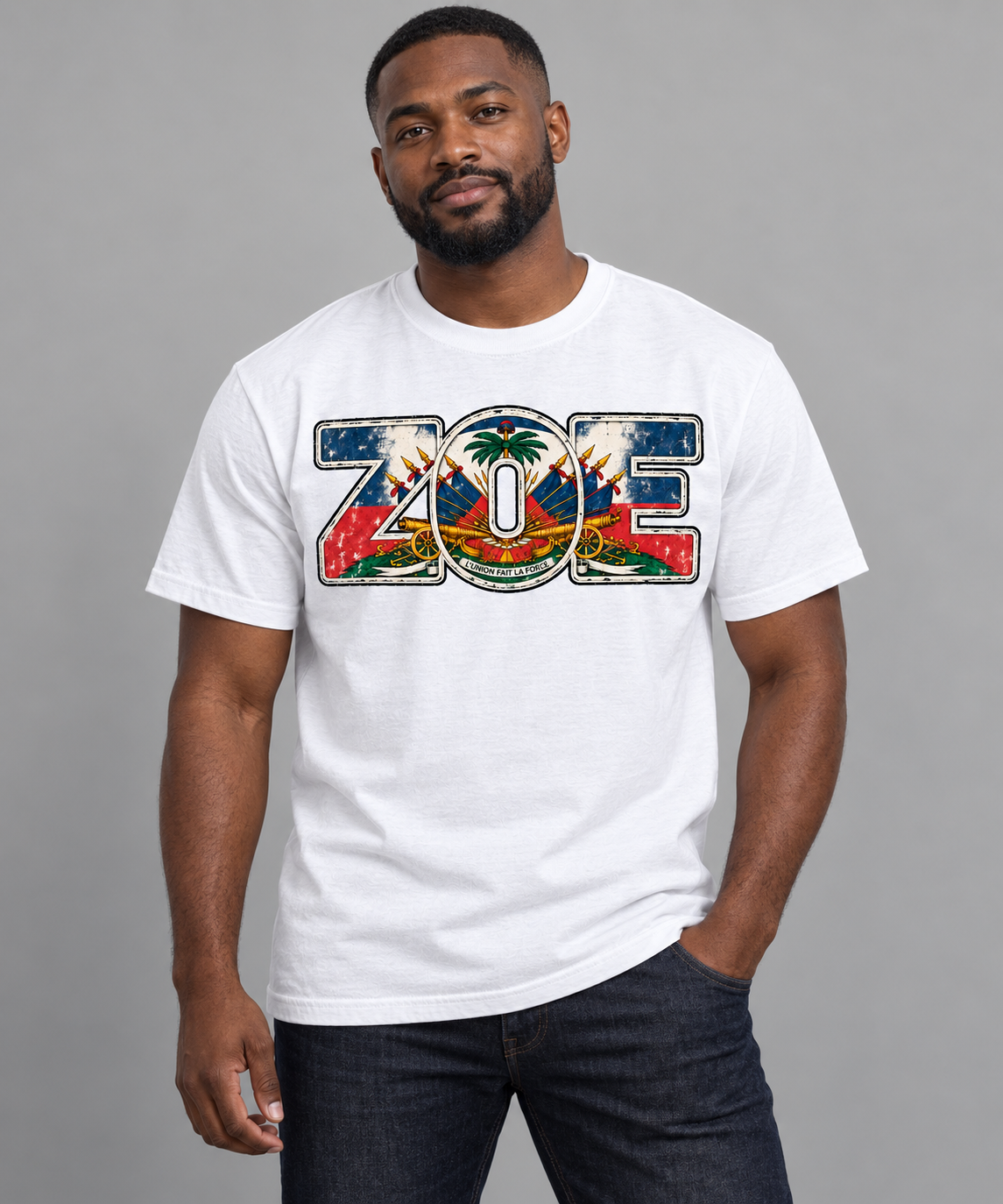 White ZOE Heritage heavyweight cotton T-shirt on an adult male model