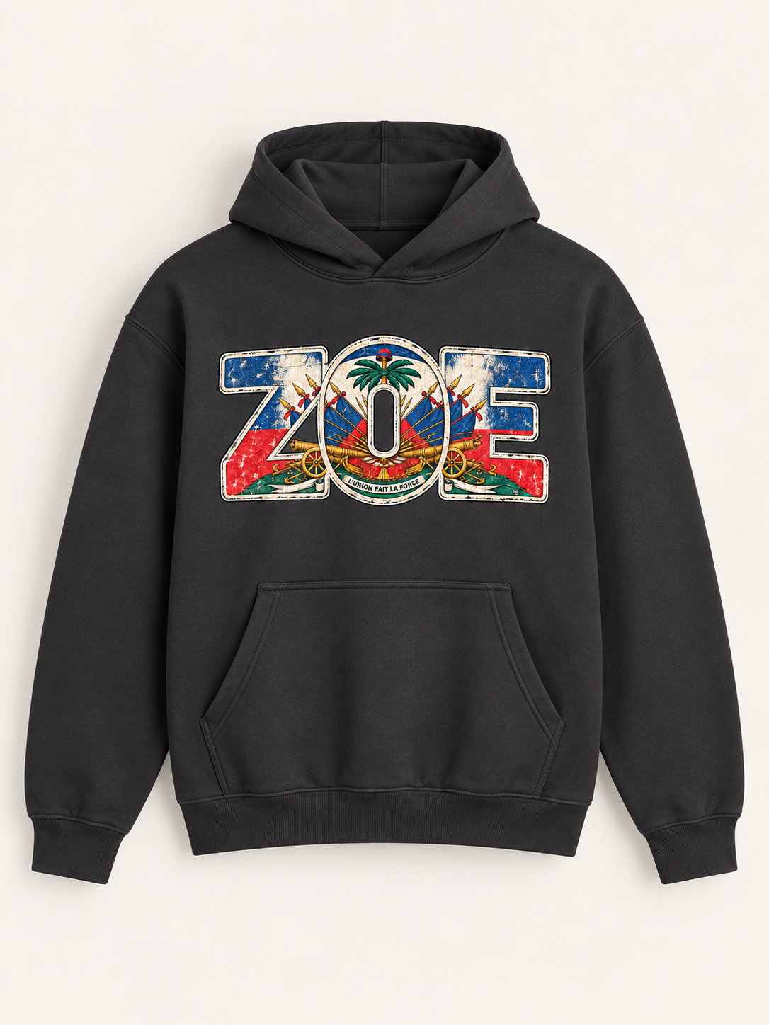 Dark gray ZOE Heritage Hoodie product mockup