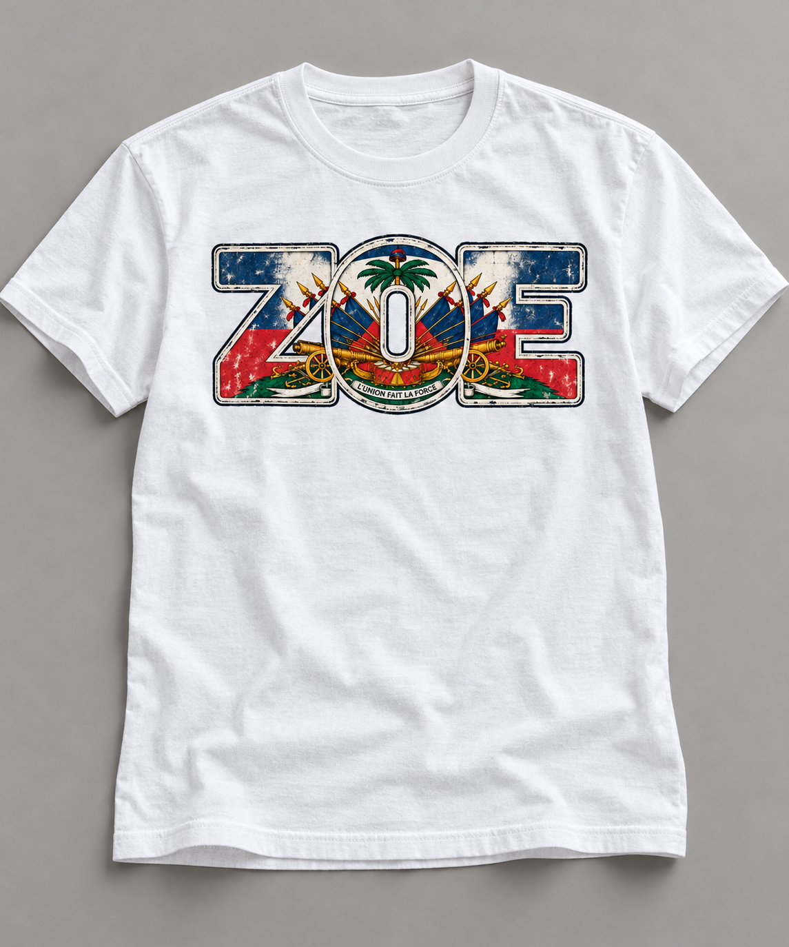 White ZOE Heritage 6 oz heavyweight cotton T-shirt with vintage matte print
